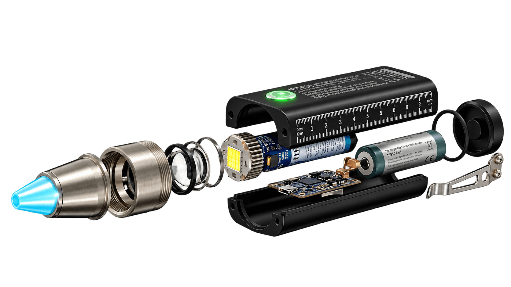 Exploded view of the MYNIX Gemology Torch, one of the instruments in the MYNIX range