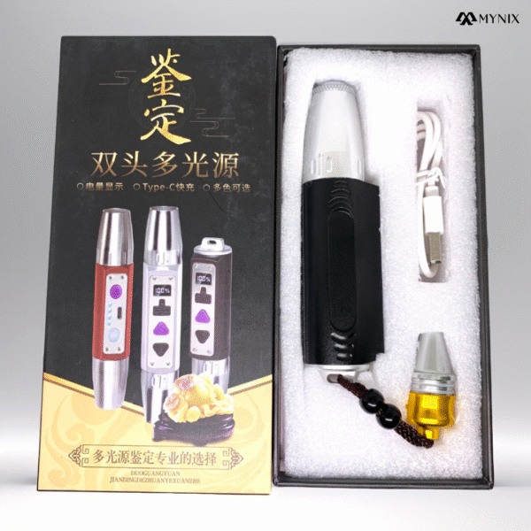3 LEDs Rechargeable Gem Torch with Battery Display – White, Yellow & UV Light (365nm/395nm) for Gemstone Identification & Testing With 6 Months Warranty - Image 7